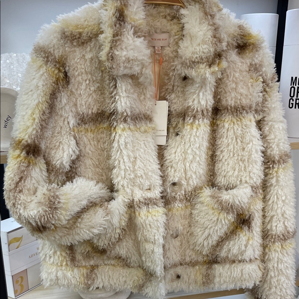 NWT Skies Are Blue Cream & Brown Teddy Plaid Jacket - Picture 5 of 5